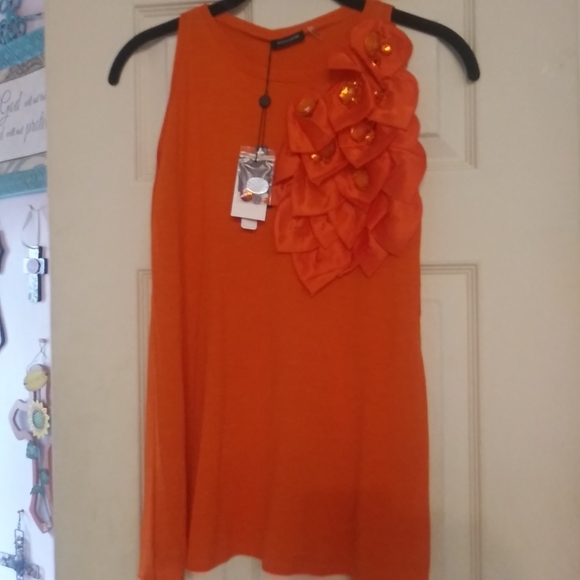 Magaschoni Cashmere Silk Sleeveless Sweater Top Tank Orange nectarine Small - Picture 1 of 10